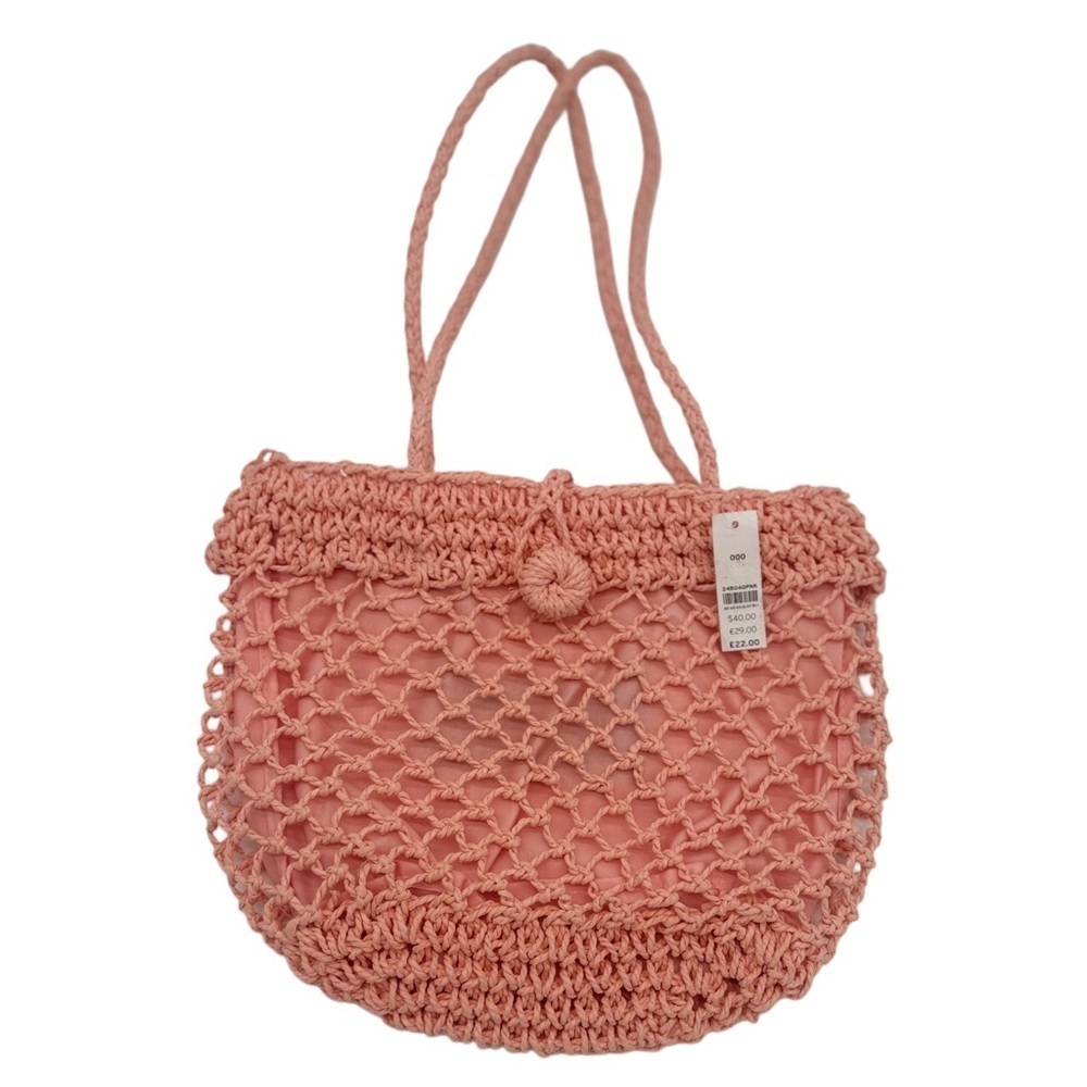 Topshop Straw Tote Pink Crescent Shoulder Beach Vacation Bag Boho Tropical